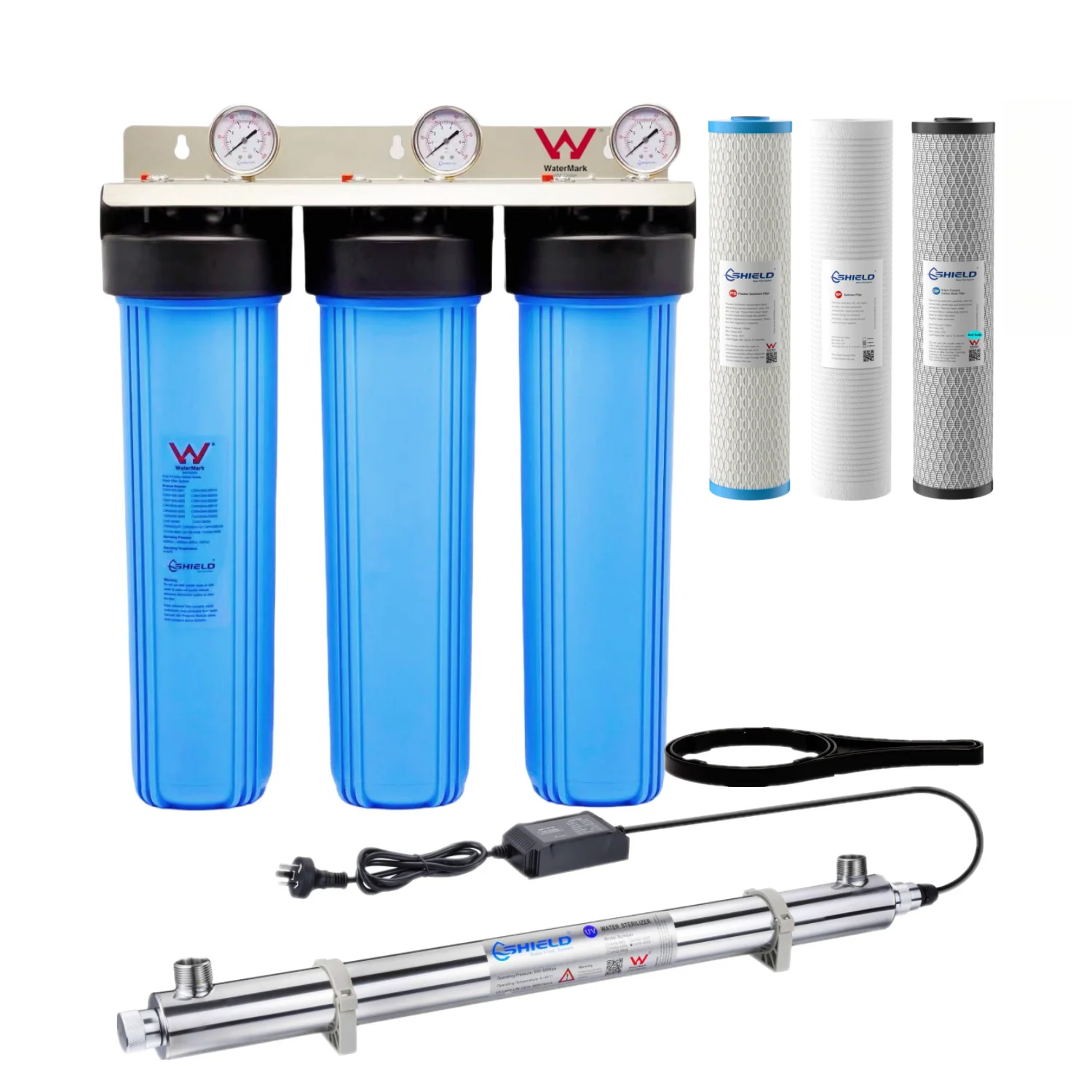 Triple Whole House Rain Tank Water Filter System Ultraviolet Sterilizer Kill Bacteria Parasites Viruses | WaterMark Certified | 20" x 4.5" - Image 12